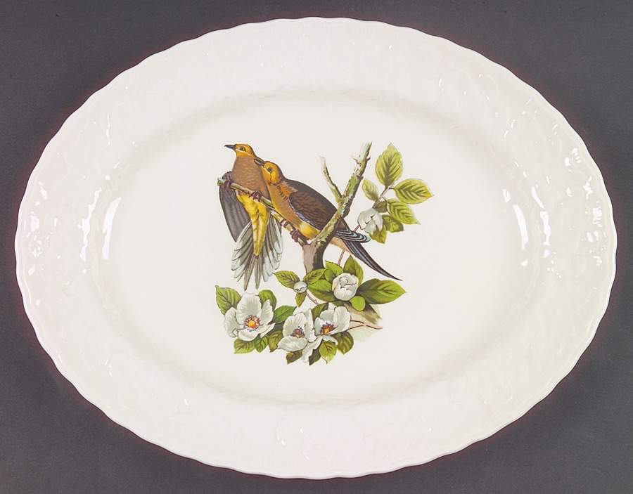 Birds of America (Embossed Floral Rim) 12" Oval Serving Platter by Alfred Meakin-1