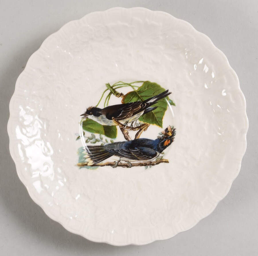 Birds of America (Embossed Floral Rim) Saucer for Flat Cream Soup Bowl by Alfred Meakin-1