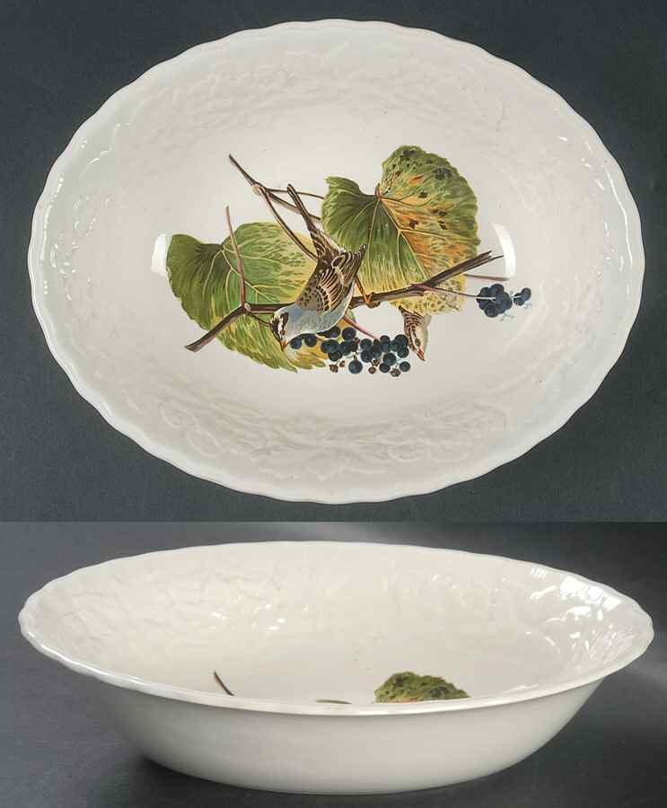 Birds of America (Embossed Floral Rim) 9" Oval Vegetable Bowl by Alfred Meakin-1