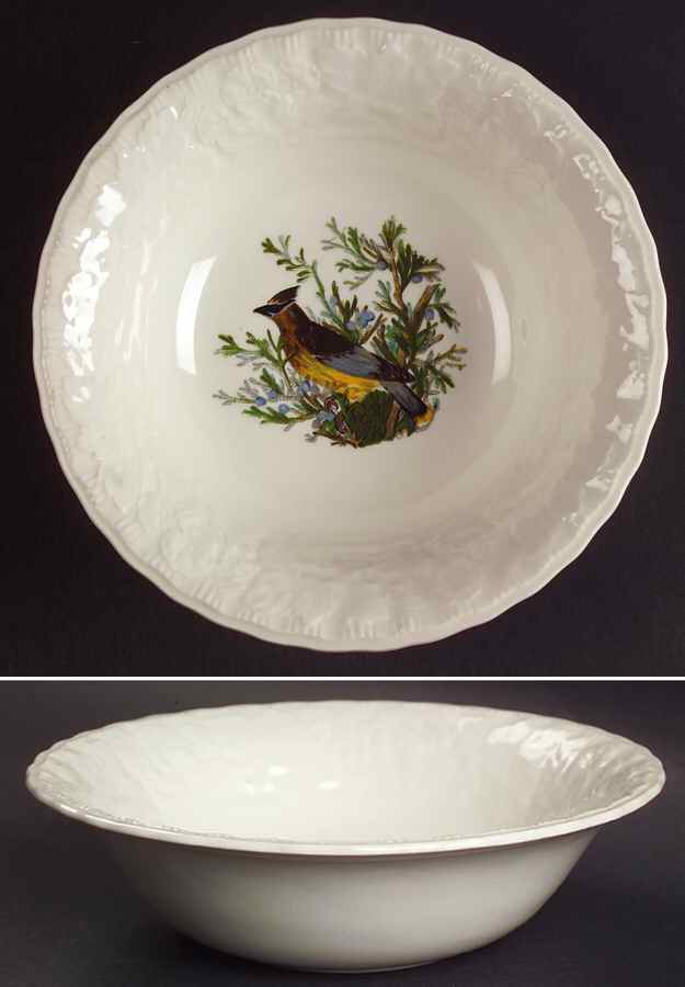 Birds of America (Embossed Floral Rim) Coupe Cereal Bowl by Alfred Meakin-1
