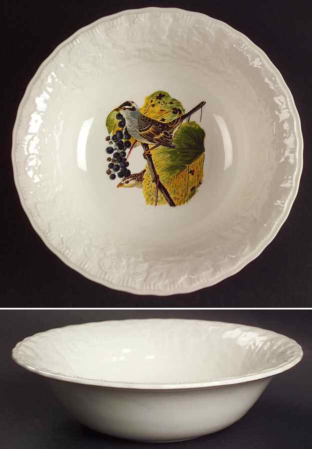 Birds of America (Embossed Floral Rim) Coupe Cereal Bowl by Alfred Meakin-1