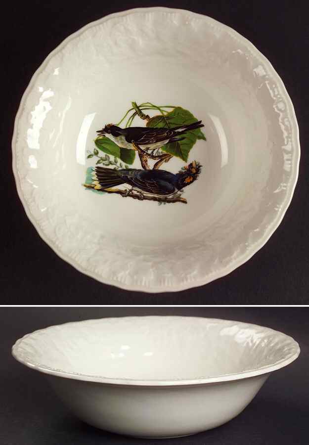Birds of America (Embossed Floral Rim) Coupe Cereal Bowl by Alfred Meakin-1
