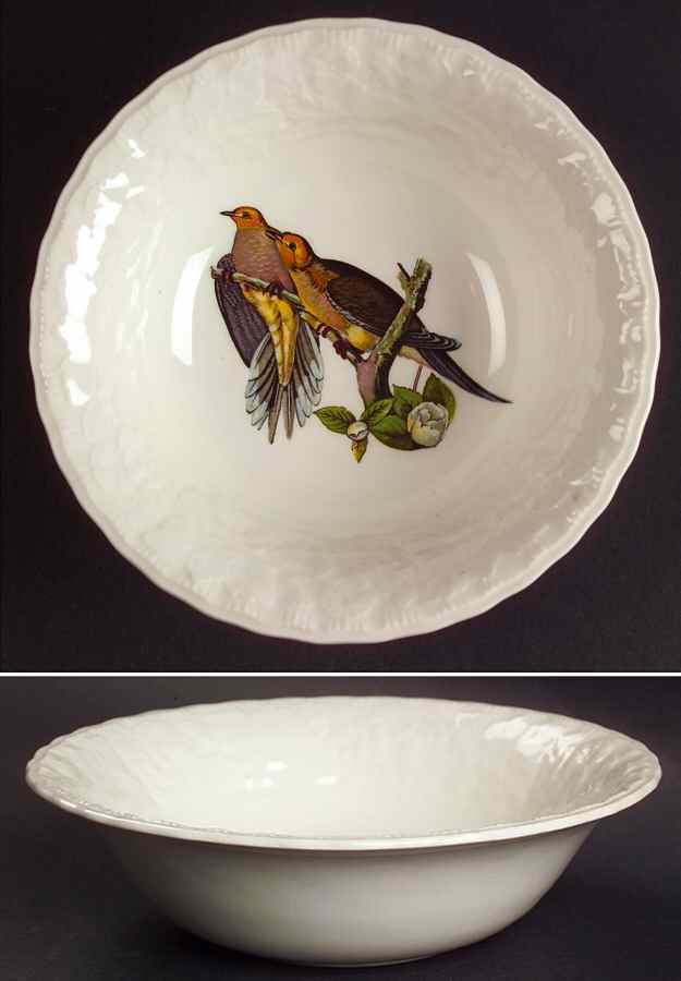 Birds of America (Embossed Floral Rim) Coupe Cereal Bowl by Alfred Meakin-1
