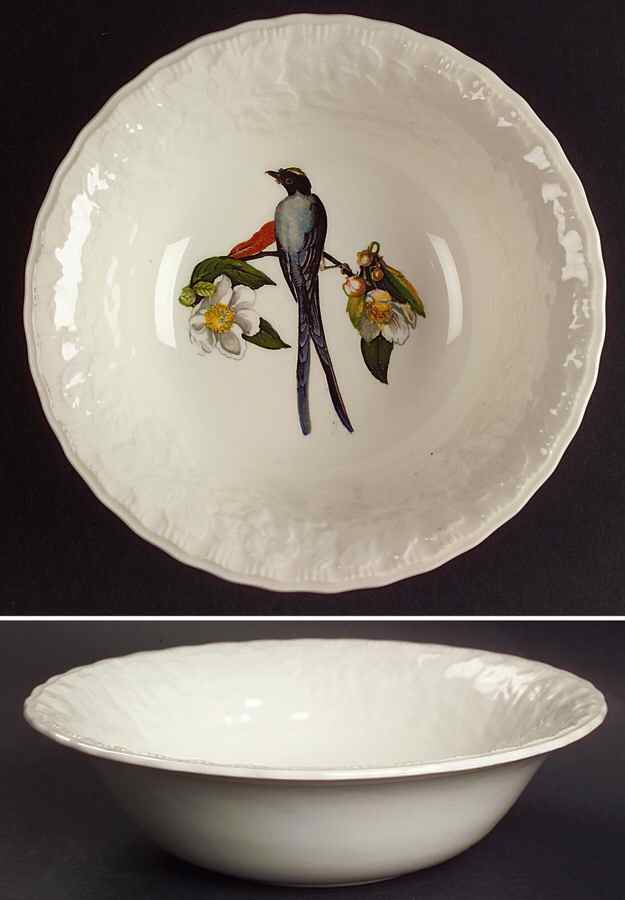 Birds of America (Embossed Floral Rim) Coupe Cereal Bowl by Alfred Meakin-1