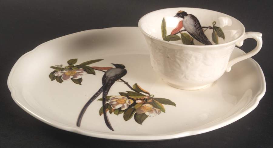 Birds of America (Embossed Floral Rim) Snack Plate & Regular Flat Cup by Alfred Meakin-1
