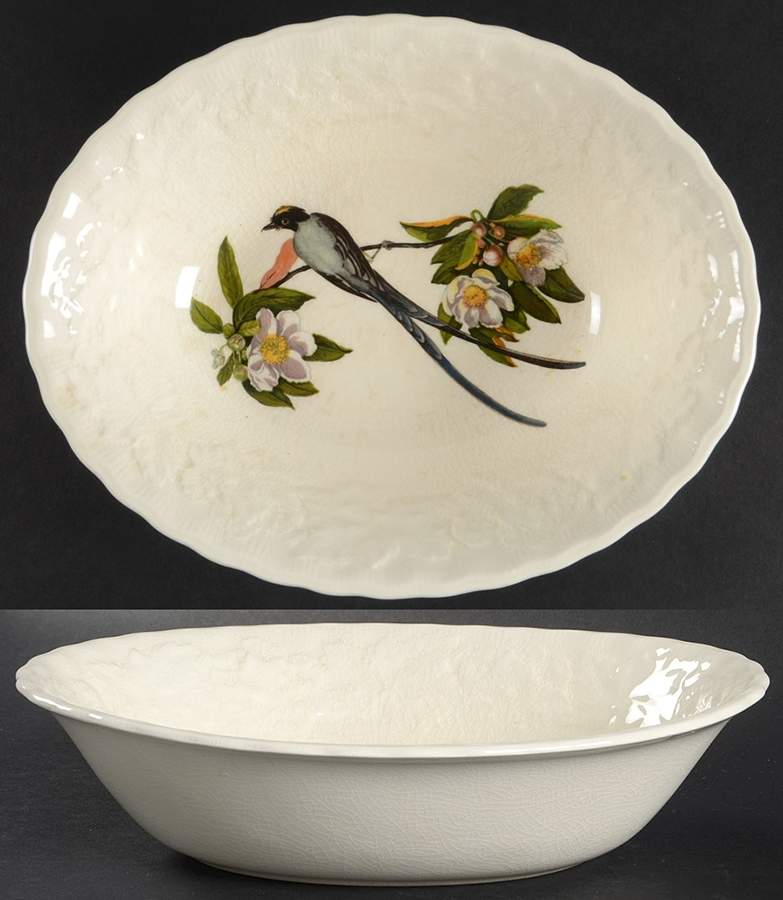 Birds of America (Embossed Floral Rim) 9" Oval Vegetable Bowl by Alfred Meakin-1