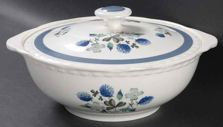 Blue Clover (Raised Edge) Round Covered Vegetable by Alfred Meakin-1