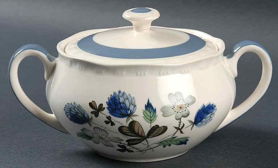 Blue Clover (Raised Edge) Sugar Bowl & Lid by Alfred Meakin-1