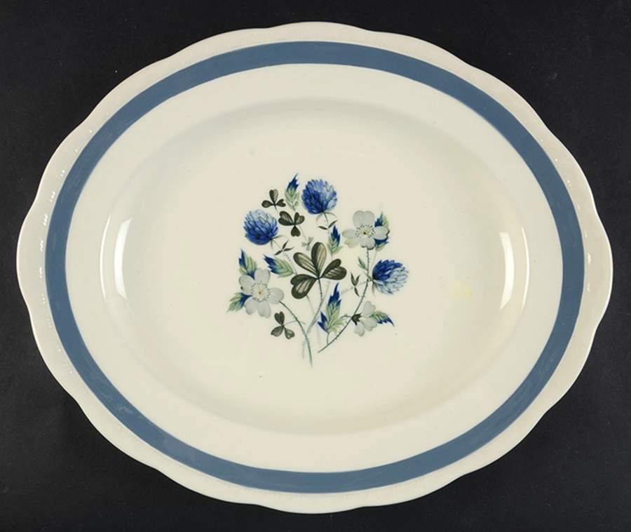 Blue Clover (Raised Edge) 12" Oval Serving Platter by Alfred Meakin-1