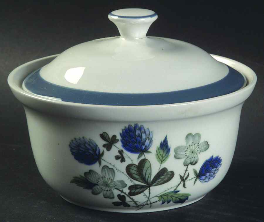 Blue Clover (Smooth Edge) Butter Tub & Lid by Alfred Meakin-1