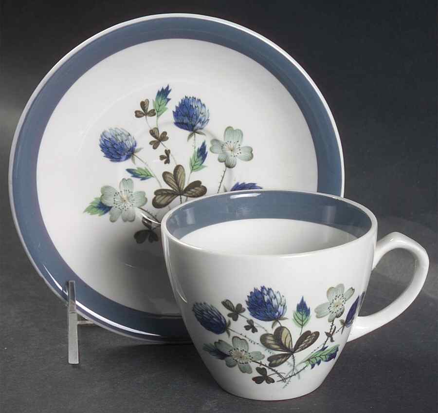 Blue Clover (Smooth Edge) Flat Cup & Saucer Set by Alfred Meakin-1