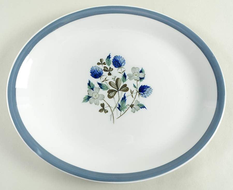Blue Clover (Smooth Edge) 12" Oval Serving Platter by Alfred Meakin-1