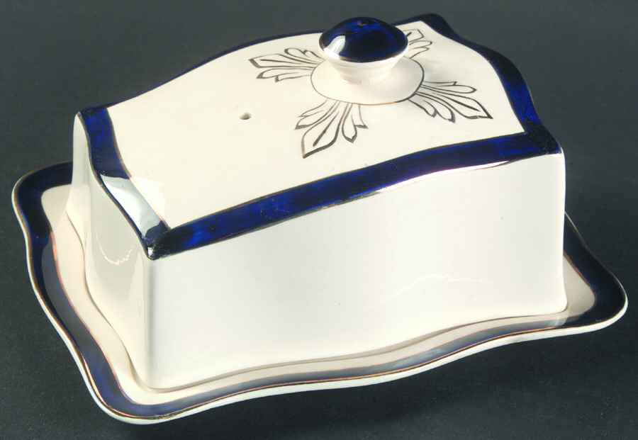 Bleu De Roi Cheese Dish with Lid (Wedge) by Alfred Meakin-1