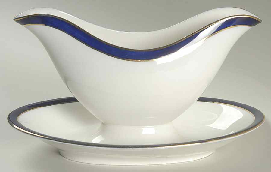 Bleu De Roi Gravy Boat with Attached Underplate by Alfred Meakin-1