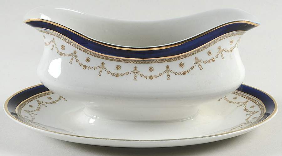 Bleu De Roi 2 Gravy Boat with Attached Underplate by Alfred Meakin-1