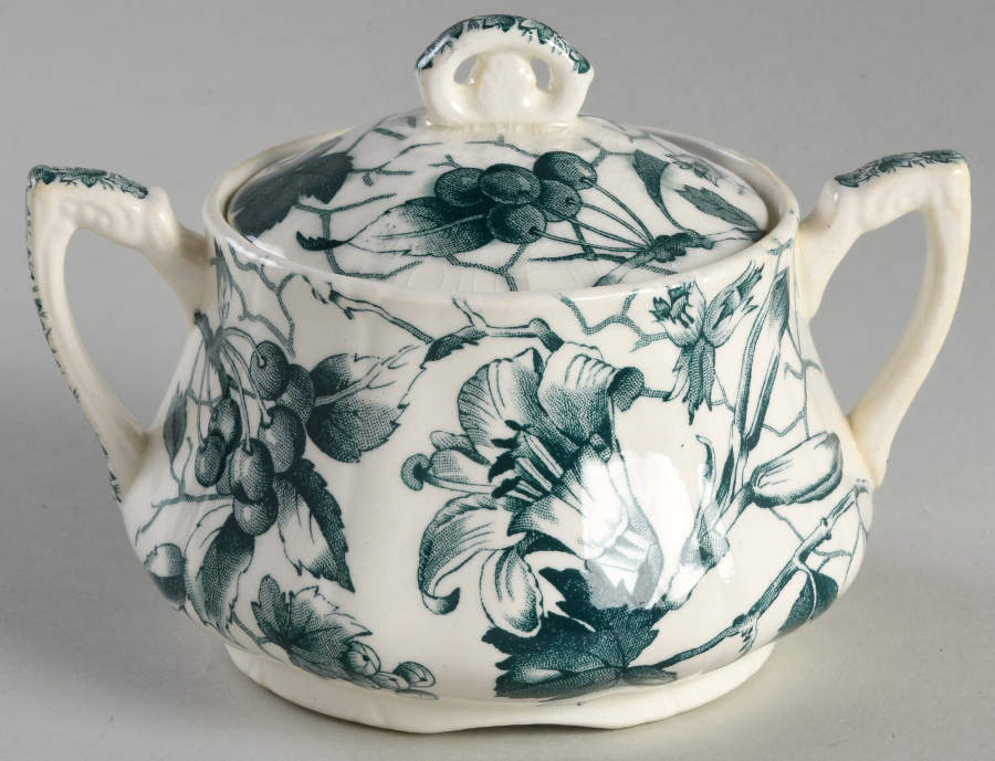 Bourbon Lily Green Sugar Bowl & Lid by Alfred Meakin-1