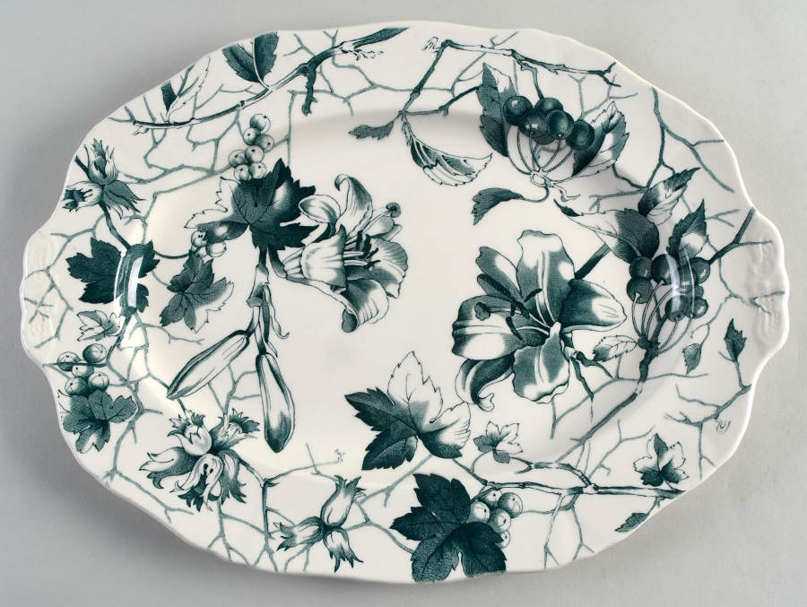 Bourbon Lily Green 14" Oval Serving Platter by Alfred Meakin-1