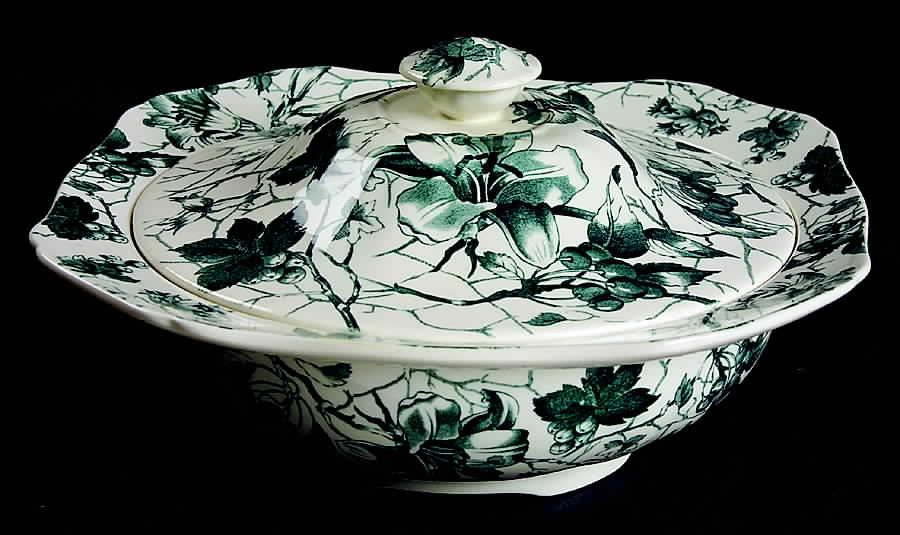 Bourbon Lily Green Round Covered Vegetable by Alfred Meakin-1