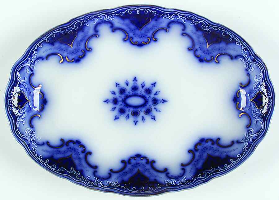 Cambridge (Flow Blue) 12" Oval Serving Platter by Alfred Meakin-1