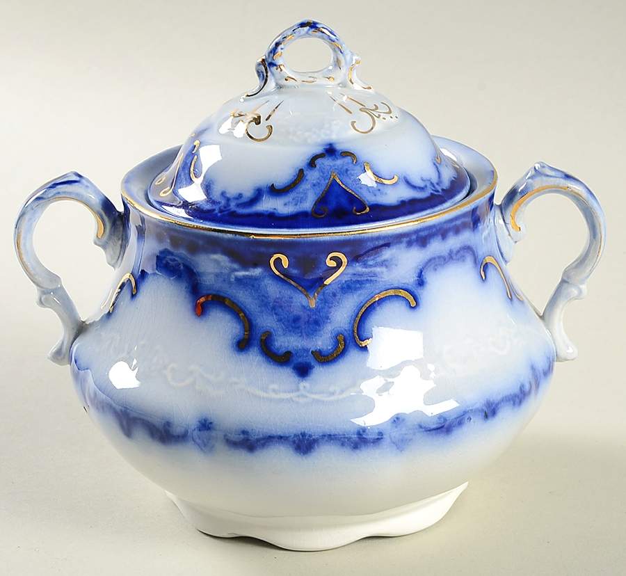 Cambridge (Flow Blue) Sugar Bowl & Lid by Alfred Meakin-1