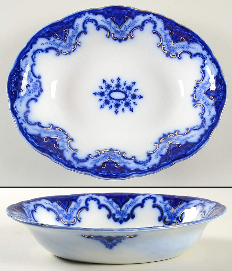 Cambridge (Flow Blue) 9" Oval Vegetable Bowl by Alfred Meakin-1