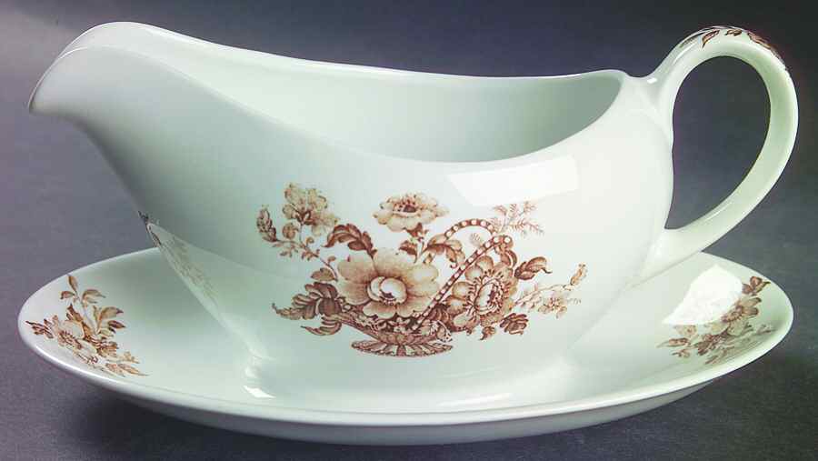 Charlotte Brown Gravy Boat with Attached Underplate by Alfred Meakin-1