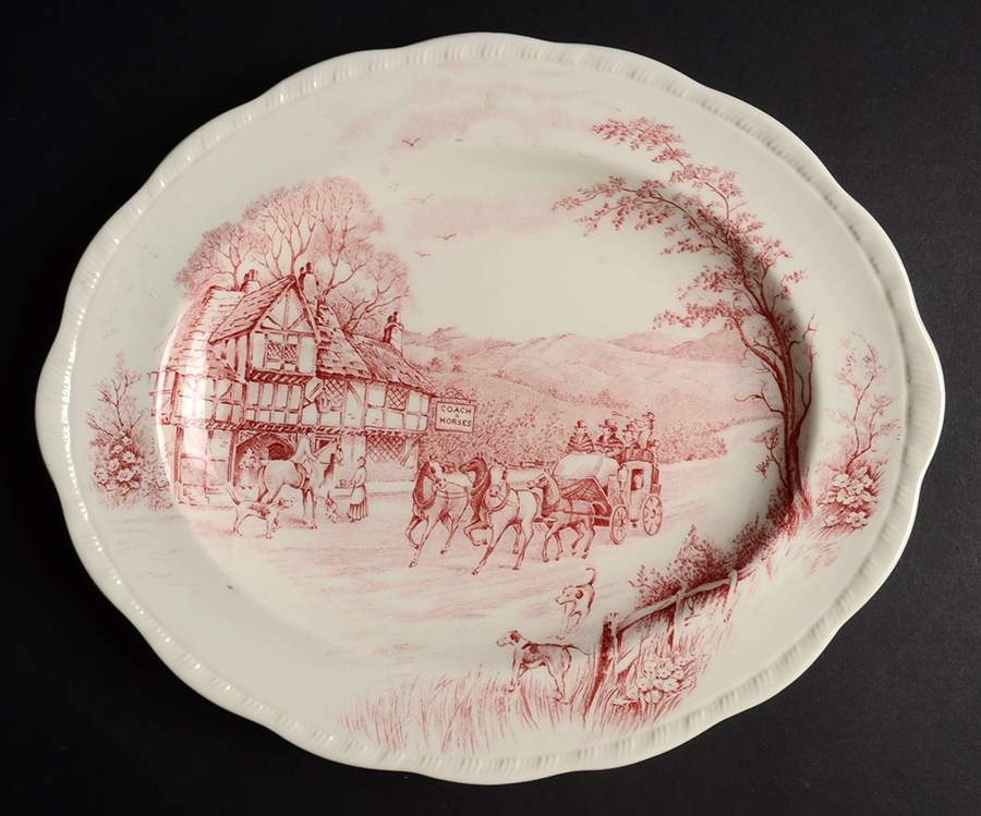 Devonshire Road Red 11" Oval Serving Platter by Alfred Meakin-1