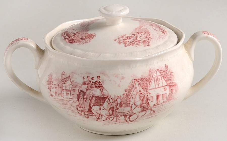 Devonshire Road Red Sugar Bowl & Lid by Alfred Meakin-1