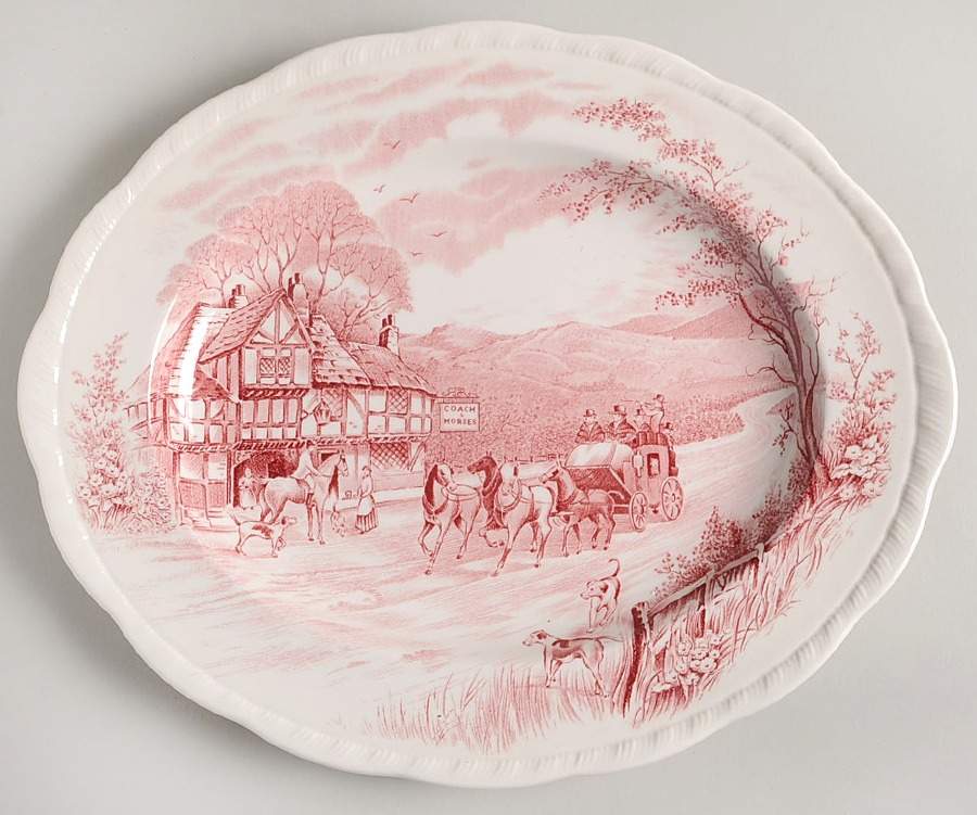 Devonshire Road Red 12" Oval Serving Platter by Alfred Meakin-1