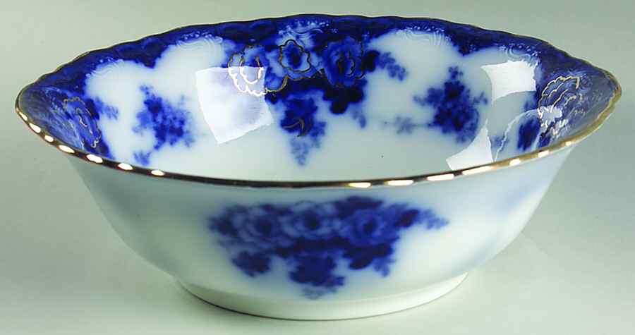 Devon (Flow Blue, Gold Trim) 9" Round Vegetable Bowl by Alfred Meakin-1