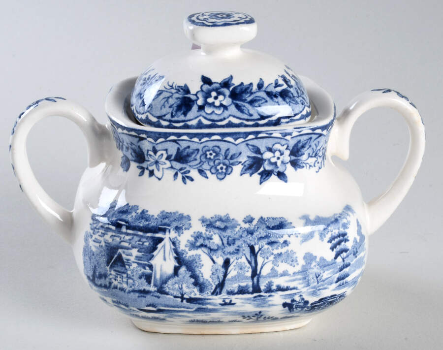 Edinburgh Blue Sugar Bowl & Lid by Alfred Meakin-1