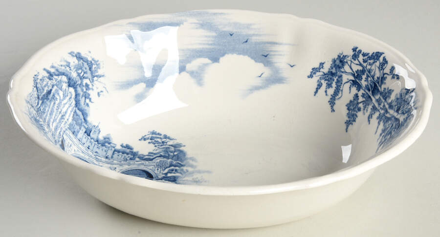 English Bridges Blue 8" Oval Vegetable Bowl by Alfred Meakin-1