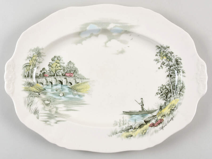 English Bridges Multicolor 14" Oval Serving Platter by Alfred Meakin-1