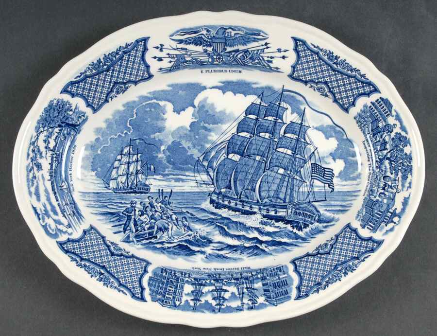 Fair Winds Blue 12" Oval Serving Platter by Alfred Meakin-1