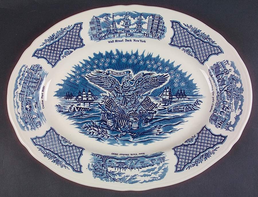 Fair Winds Blue 14" Oval Serving Platter by Alfred Meakin-1