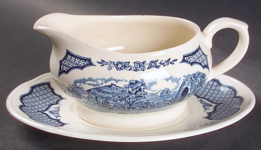 Fair Winds Blue Gravy Boat & Underplate by Alfred Meakin-1