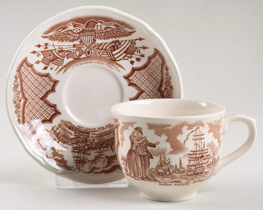 Fair Winds Brown Flat Cup & Saucer Set by Alfred Meakin-1