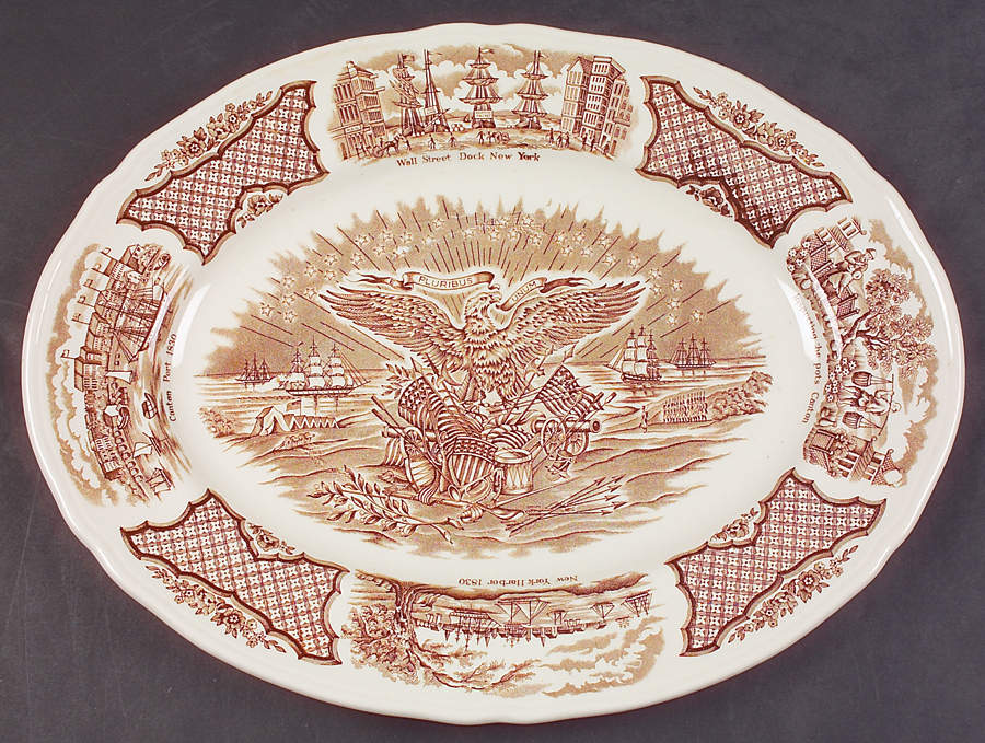 Fair Winds Brown 14" Oval Serving Platter by Alfred Meakin-1