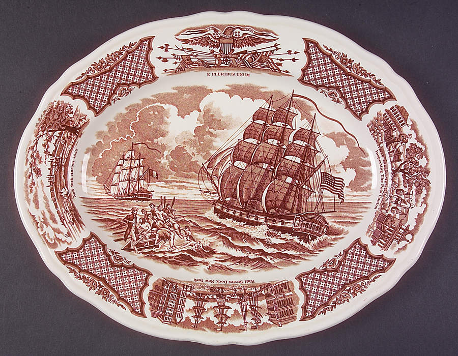 Fair Winds Brown 12" Oval Serving Platter by Alfred Meakin-1