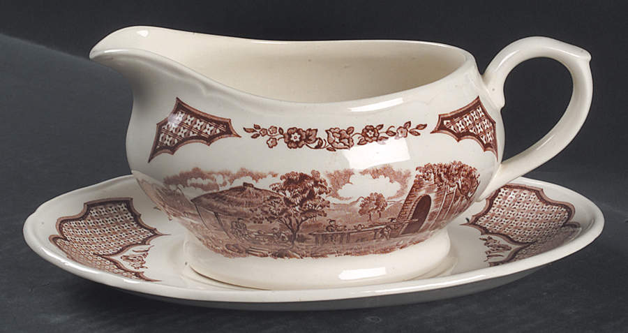 Fair Winds Brown Gravy Boat & Underplate by Alfred Meakin-1