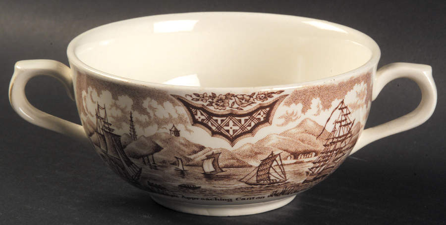 Fair Winds Brown Flat Cream Soup Bowl by Alfred Meakin-1