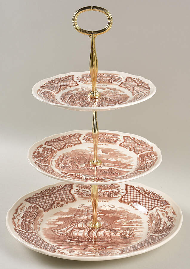 Fair Winds Brown 13 7/8"-14 1/4" 3-Tiered Serving Tray(DP,SP,BB) HC by Alfred Meakin-1