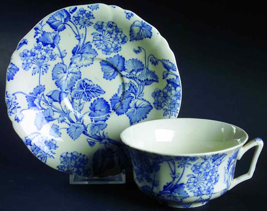 Florette Blue Flat Cup & Saucer Set by Alfred Meakin-1