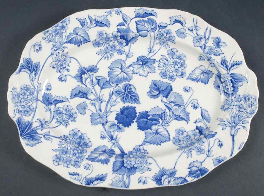 Florette Blue 12" Oval Serving Platter by Alfred Meakin-1