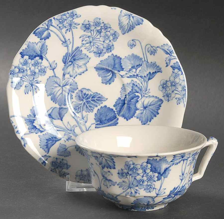 Florette Blue Flat Cup & Saucer Set by Alfred Meakin-1