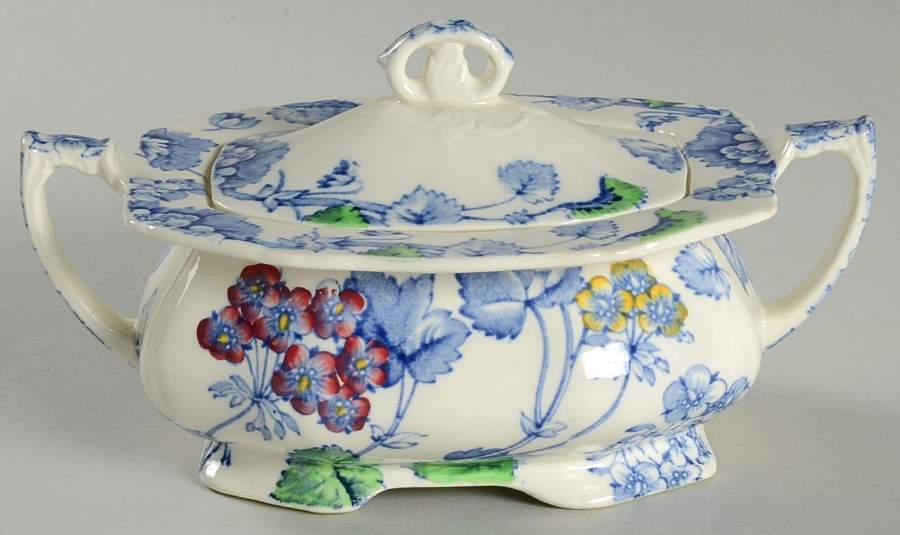 Florette Blue Multicolor Sugar Bowl & Lid by Alfred Meakin-1