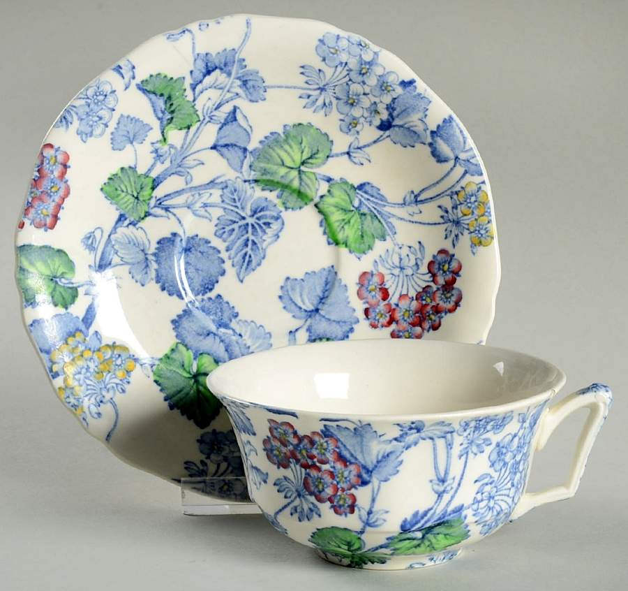 Florette Blue Multicolor Flat Cup & Saucer Set by Alfred Meakin-1
