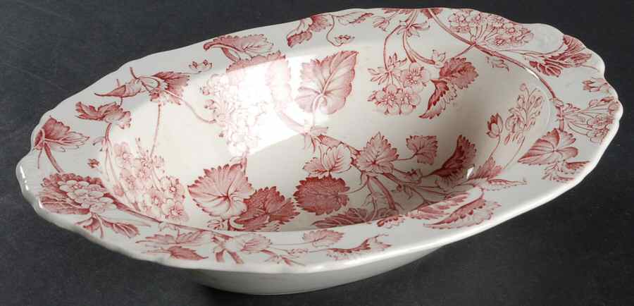 Florette Pink 9" Oval Vegetable Bowl by Alfred Meakin-1