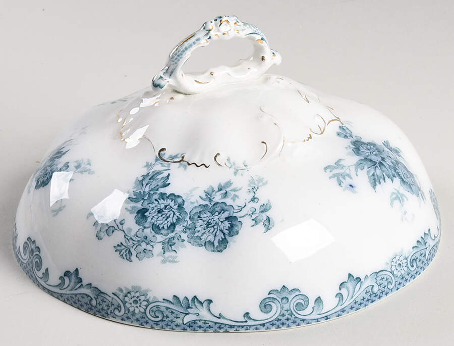 Glenmere Blue Green (Gold Trim) Lid for Round Vegetable by Alfred Meakin-1