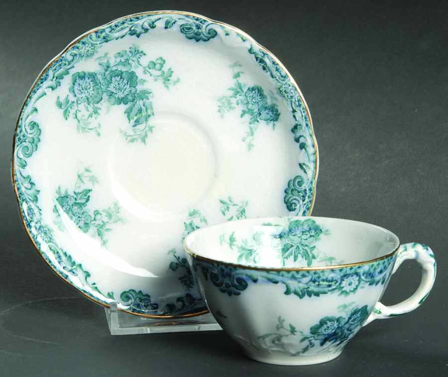 Glenmere Blue Green (Gold Trim) Flat Demitasse Cup & Saucer Set by Alfred Meakin-1
